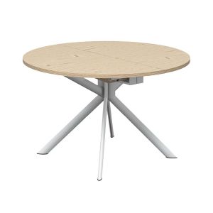 CONNUBIA table extensible à rallonge avec piètement blanc optique mat GIOVE CB/4739-D 120 cm (Plateau et rallonge chêne naturel - Métal et bois anobli)