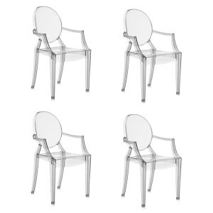 KARTELL set de 4 chaises LOUIS GHOST (Fum&eacute; clair - Polycarbonate 2.0 recycl&eacute;)