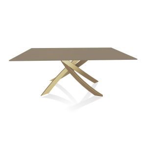 BONTEMPI CASA table avec structure or ARTISTICO 20.00 180x106 cm (Anti-rayures tourterelle opaque - Plateau en verre et structure en acier laqué or)