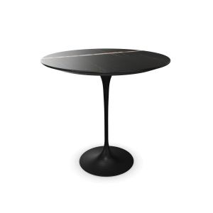 KNOLL table ronde TULIP Ø 51 cm collection Eero Saarinen (Base noire / plateau Sahara Noir - marbre et aluminium)