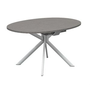 CONNUBIA table extensible à rallonge avec piètement blanc optique mat GIOVE CB/4739-D 140 cm (Plateau et rallonge béton gris - Métal et bois anobli)