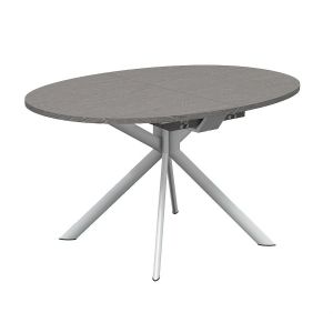 CONNUBIA table extensible à rallonge avec piètement blanc optique mat GIOVE CB/4739-D 140 cm (Plateau et rallonge béton gris - Métal et bois anobli)