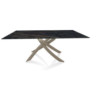 BONTEMPI CASA table avec structure sable ARTISTICO 52.45 200x100 cm (Noir Desir brillant - Plateau en SuperMarbre et structure en acier laqué sable)
