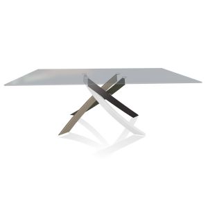 BONTEMPI CASA table avec structure multicolor elegant ARTISTICO 20.01 200x106 cm (Transparent fumé - Plateau en verre et structure en acier laqué multicolor elegant)