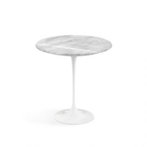 KNOLL table ronde TULIP &Oslash; 51 cm collection Eero Saarinen (Base blanche / Plateau Statuarietto - marbre et aluminium)