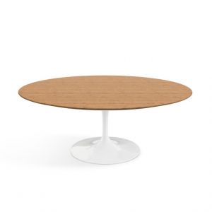 KNOLL table basse ovale TULIP collection Eero Saarinen 107x70 cm (Base blanche / plateau en teak - Bois et aluminium)