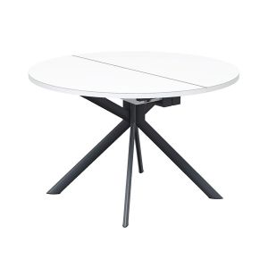 CONNUBIA table extensible à rallonge avec piètement gris mat GIOVE CB/4739-D 120 cm (Plateau extra-clair et extension en stratifié blanc optique opaque - Métal et verre sérigraphié)