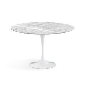 KNOLL table ronde TULIP &Oslash; 120 cm collection Eero Saarinen (Base blanche / Plateau Statuarietto - marbre et aluminium)