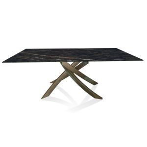 BONTEMPI CASA table avec structure laiton vielli ARTISTICO 52.45 200x100 cm (Noir Desir brillant - Plateau en SuperMarbre et structure en acier laqué laiton vielli)