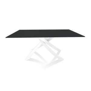 BONTEMPI CASA table avec structure blanche ARTISTICO 20.00 180x106 cm (Anti-rayures anthracite opaque - Plateau en verre et structure en acier laqué blanc)