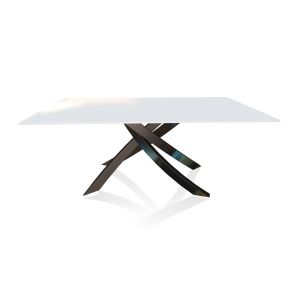 BONTEMPI CASA table avec structure noir poli ARTISTICO 20.00 180x106 cm (Extrawhite brillant - Plateau en verre et structure en acier laqué noir poli)