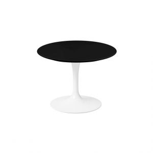 KNOLL table basse ronde TULIP Ø 51 cm collection Eero Saarinen (Base blanche / plateau noir - Plastique laminé et alluminium)