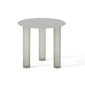 ZANOTTA table basse ronde ECHINO Ø 48 x H 44 cm (Fumé - Verre soufflé et plan nickel satiné)