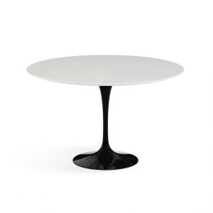 KNOLL table ronde TULIP &Oslash; 120 cm collection Eero Saarinen (Base noire / plateau blanc - Plastique lamin&eacute; et alluminium)