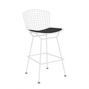 KNOLL tabouret hauteur comptoir avec coussin BERTOIA (Structure blanche / Coussin Black Onyx - Acier / Tissu Ultrasuede)