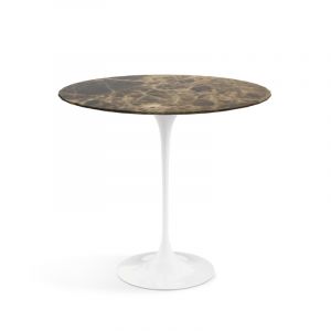KNOLL table basse ovale TULIP collection Eero Saarinen 57x38 cm (Base blanche / plateau en Brown Emperador - marbre et aluminium)