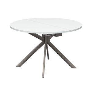 CONNUBIA table extensible à rallonge avec piètement tourterelle mat GIOVE CB/4739-D 120 cm (Plateau et rallonge blanc texturé - Métal et bois anobli)