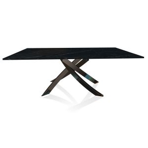 BONTEMPI CASA table avec structure noir poli ARTISTICO 20.01 200x106 cm (Noir Marquina - Plateau en marbre naturel et structure en acier laqué noir poli)