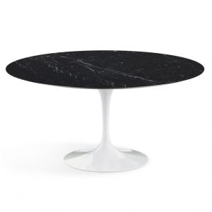 KNOLL table ronde TULIP &Oslash; 152 cm collection Eero Saarinen (Base blanche / plateau noir Marquina - marbre et aluminium)