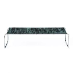 KNOLL table basse rectangulaire LACCIO (Verde Alpi - Marbre et acier chromé)
