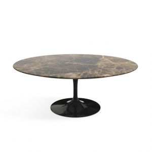 KNOLL table basse ovale TULIP collection Eero Saarinen 107x70 cm (Base noire / Plateau Emperador marron - marbre et aluminium)