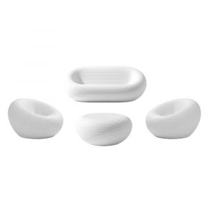 QEEBOO set canap&eacute; + 2 fauteuils + table basse NAMI Blanc, m&eacute;lange de mat&eacute;riaux recycl&eacute;s