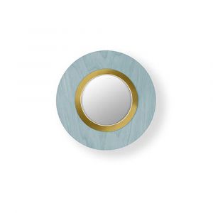 LZF LUZIFER lampe murale applique avec miroir LENS CIRCULAR diffuseur m&eacute;tallique d'or 4000K (Bleu Marine - Vernis &agrave; bois)