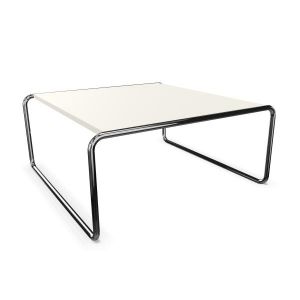 THONET table basse B 20 A (Blanc RAL 9010 - Frêne laqué à pores ouverts et acier chromé)