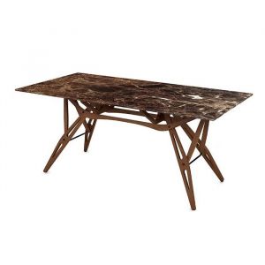 ZANOTTA table avec plateau en marbre Emperador REALE (80x160 cm - Chêne teinté noyer)