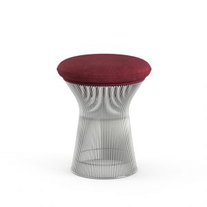 KNOLL tabouret PLATNER (Bordeaux / Nickel - Tissu Circa / Métal)
