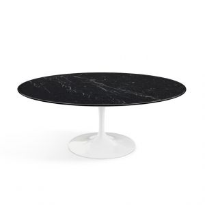 KNOLL table basse ovale TULIP collection Eero Saarinen 107x70 cm (Base blanche / plateau Noir Marquin satiné - marbre et aluminium)