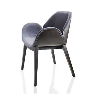 ALMA DESIGN fauteuil en fr&ecirc;ne teint&eacute; noir rembourr&eacute; LIPS (Cat. D Velluto Luna - Bois courb&eacute; et tissu)