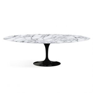 KNOLL table ovale TULIP collection Eero Saarinen 244x137 cm (Base noire / plateau Arabescato satin - marbre et aluminium)