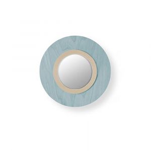 LZF LUZIFER lampe murale applique avec miroir LENS CIRCULAR diffuseur m&eacute;tallique blanc ivoire 3000K (Bleu Marine - Vernis &agrave; bois)