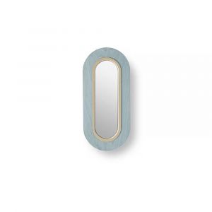 LZF LUZIFER lampe murale applique avec miroir LENS OVAL diffuseur m&eacute;tallique blanc ivoire 4000K (Bleu Marine - Vernis &agrave; bois)