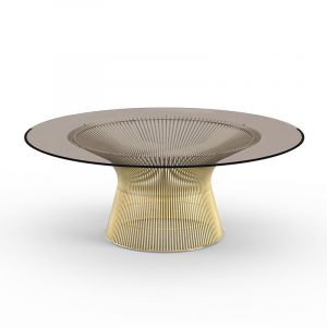 KNOLL table basse ronde PLATNER &Oslash; 107 x H 38,5 cm (Or 18k / Bronze - M&eacute;tal / Cristal)