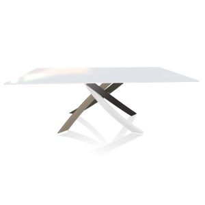 BONTEMPI CASA table avec structure multicolor elegant ARTISTICO 20.01 200x106 cm (Extrawhite brillant - Plateau en verre et structure en acier laqué multicolor elegant)
