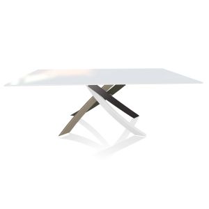 BONTEMPI CASA table avec structure multicolor elegant ARTISTICO 20.01 200x106 cm (Extrawhite brillant - Plateau en verre et structure en acier laqué multicolor elegant)