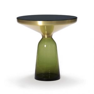 CLASSICON table BELL SIDE TABLE avec la structure en laiton (Vert olive - Plateau en cristal noir et base en verre souffl&eacute;)