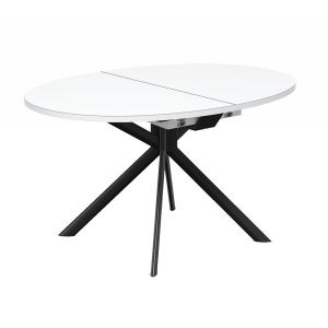 CONNUBIA table extensible à rallonge avec piètement noir mat GIOVE CB/4739-D 140 cm (Plateau extra-clair et extension en stratifié blanc optique opaque - Métal et verre sérigraphié)