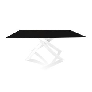 BONTEMPI CASA table avec structure blanche ARTISTICO 20.00 180x106 cm (Anti-rayures noir opaque - Plateau en verre et structure en acier laqué blanc)