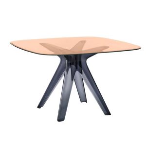 KARTELL table SIR GIO avec plateau carré (Rose / Fumé - Base en technoploymère et plateau en cristal stratifié)
