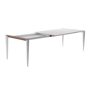 HORM table extensible à rallonge rectangulaire BOLERO avec plateau en Fenix blanc (131 x 98 cm noyer canaletto - Bois massift, Fenix et métal)