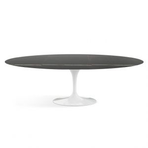 KNOLL table ovale TULIP collection Eero Saarinen 244x137 cm (Base blanche / Plateau Sahara Noir - marbre et aluminium)
