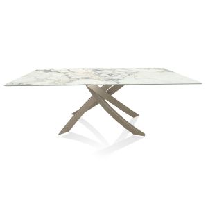 BONTEMPI CASA table avec structure sable ARTISTICO 20.01 200x106 cm (Arabescato brillant - Plateau en SuperMarbre et structure en acier laqué sable)