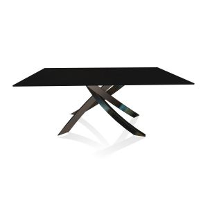 BONTEMPI CASA table avec structure noir poli ARTISTICO 20.00 180x106 cm (Anti-rayures noir opaque - Plateau en verre et structure en acier laqué noir poli)