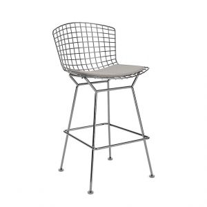 KNOLL tabouret hauteur comptoir avec coussin BERTOIA (Structure chrom&eacute;e / Coussin Silver - Acier / Tissu Ultrasuede)