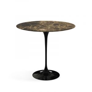 KNOLL table basse ovale TULIP collection Eero Saarinen 57x38 cm (Base noire / Plateau Emperador marron satin&eacute; - marbre et aluminium)