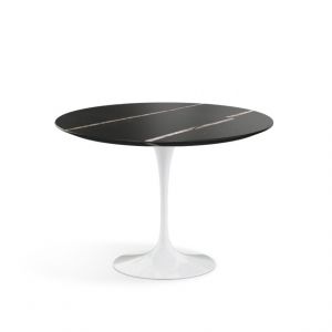 KNOLL table ronde TULIP &Oslash; 107 cm collection Eero Saarinen (Base blanche / Plateau Sahara Noir - marbre et aluminium)