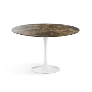 KNOLL table ronde TULIP &Oslash; 120 cm collection Eero Saarinen (Base blanche / plateau en Brown Emperador - marbre et aluminium)
